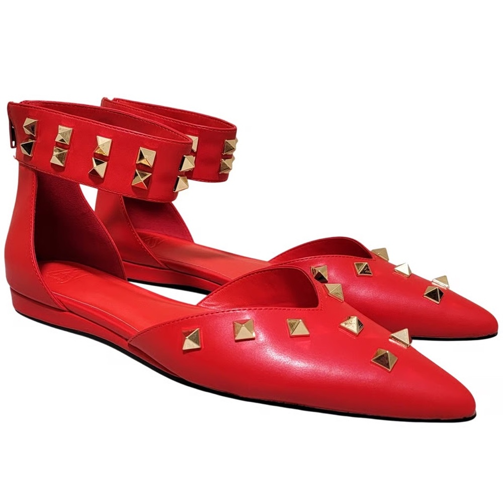 Elegant Red Studded Women's Flats